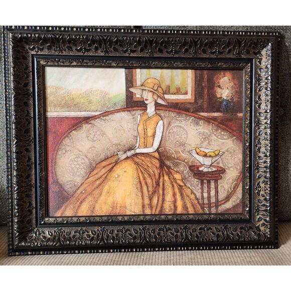 Ludmila Curilova Framed Sitting Lady White Hat Art Print